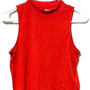 2 Mock turtle neck Tank tops - both orangeish red; different lengths and brands